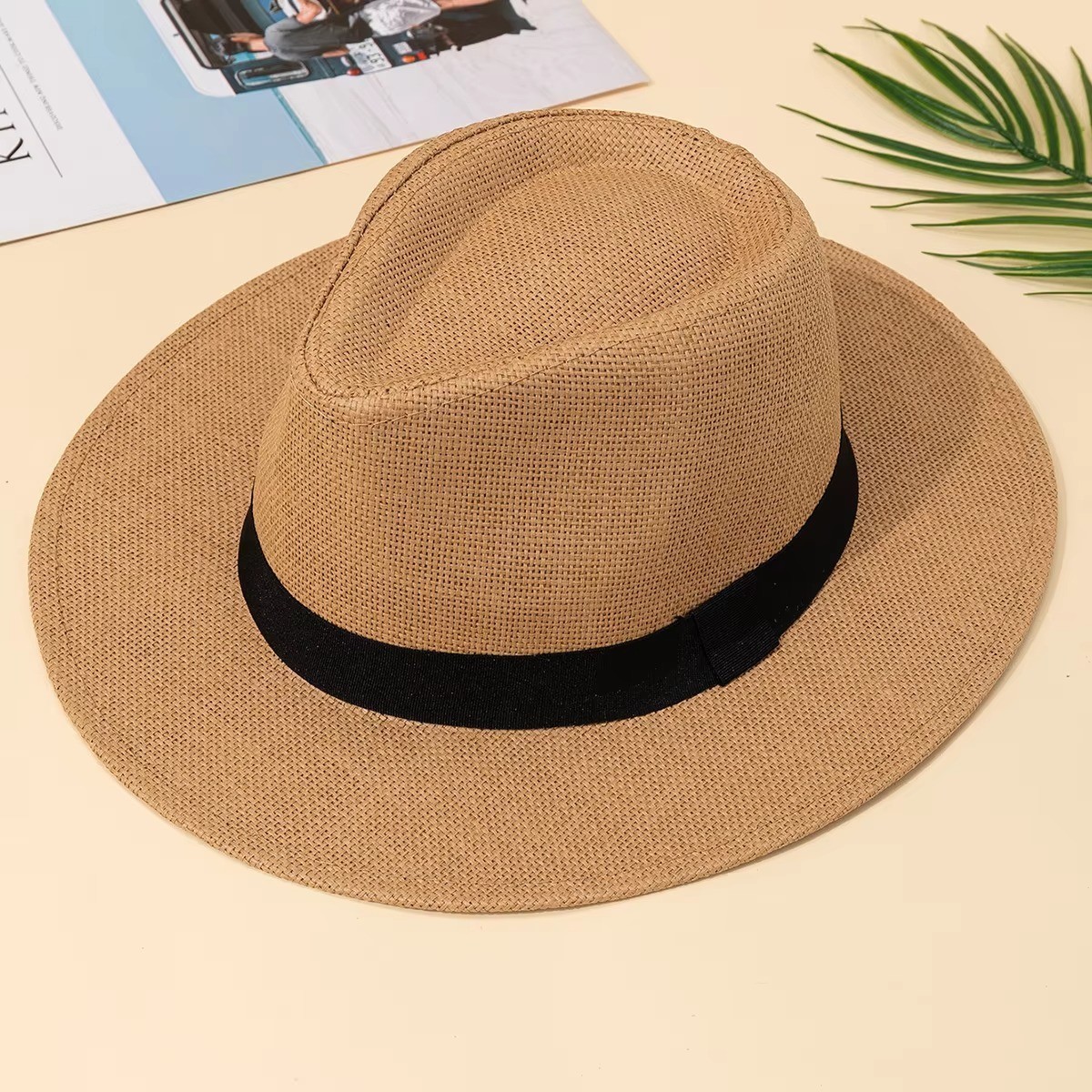 New Mens Ladies Panama Style Sun Hat Crushable Wide Brim Fedora Straw Summer UK