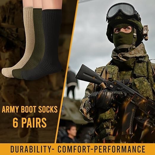 6 Pairs Men Army Military Boot Socks Combat Tactical Trekking Hiking Size 10-13