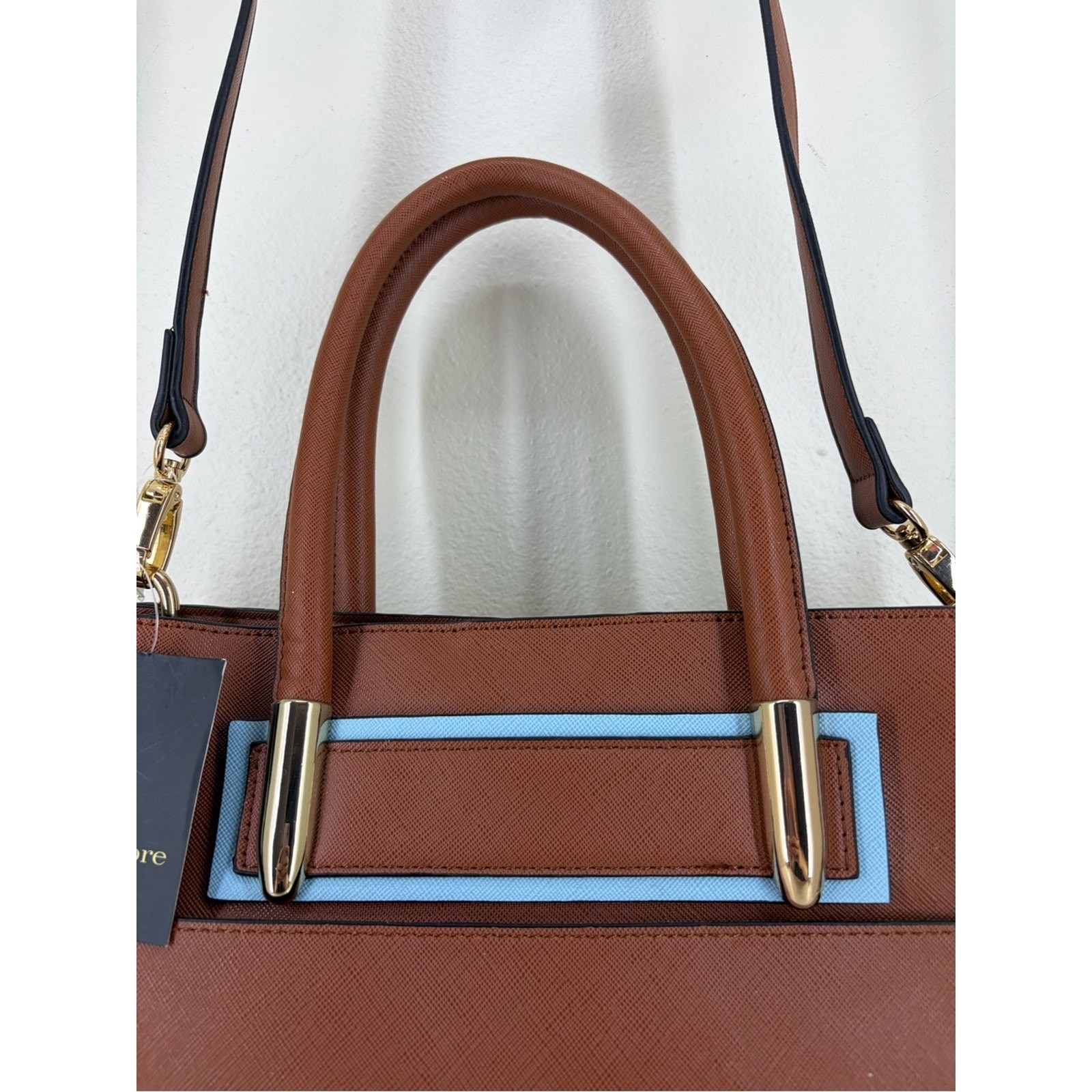 Nanette Lepore Brown Satchel with Light Blue Trim