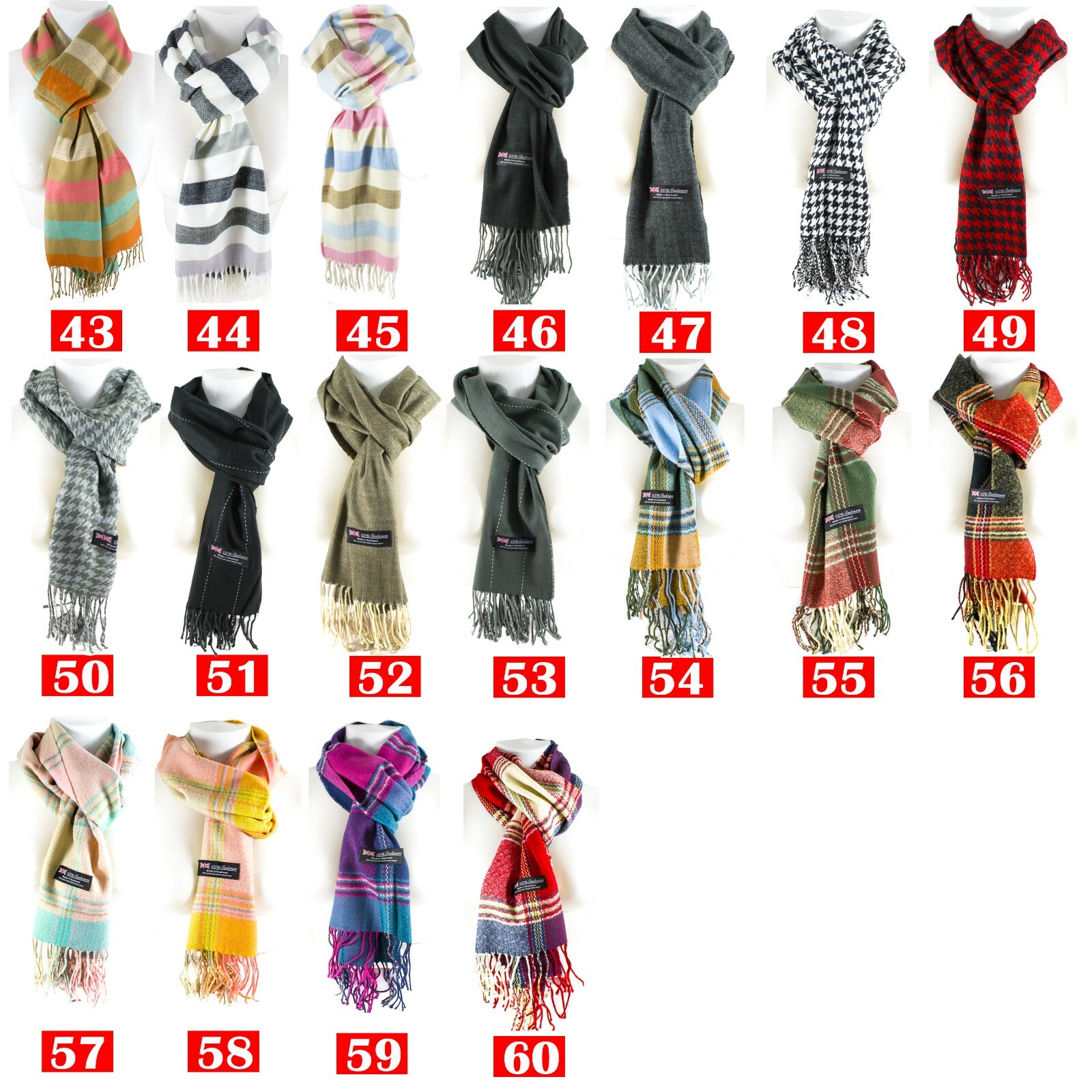 Winter Unisex 100% Cashmere Plaid Scotland Made Solid Striped Scarves Wool Scarf