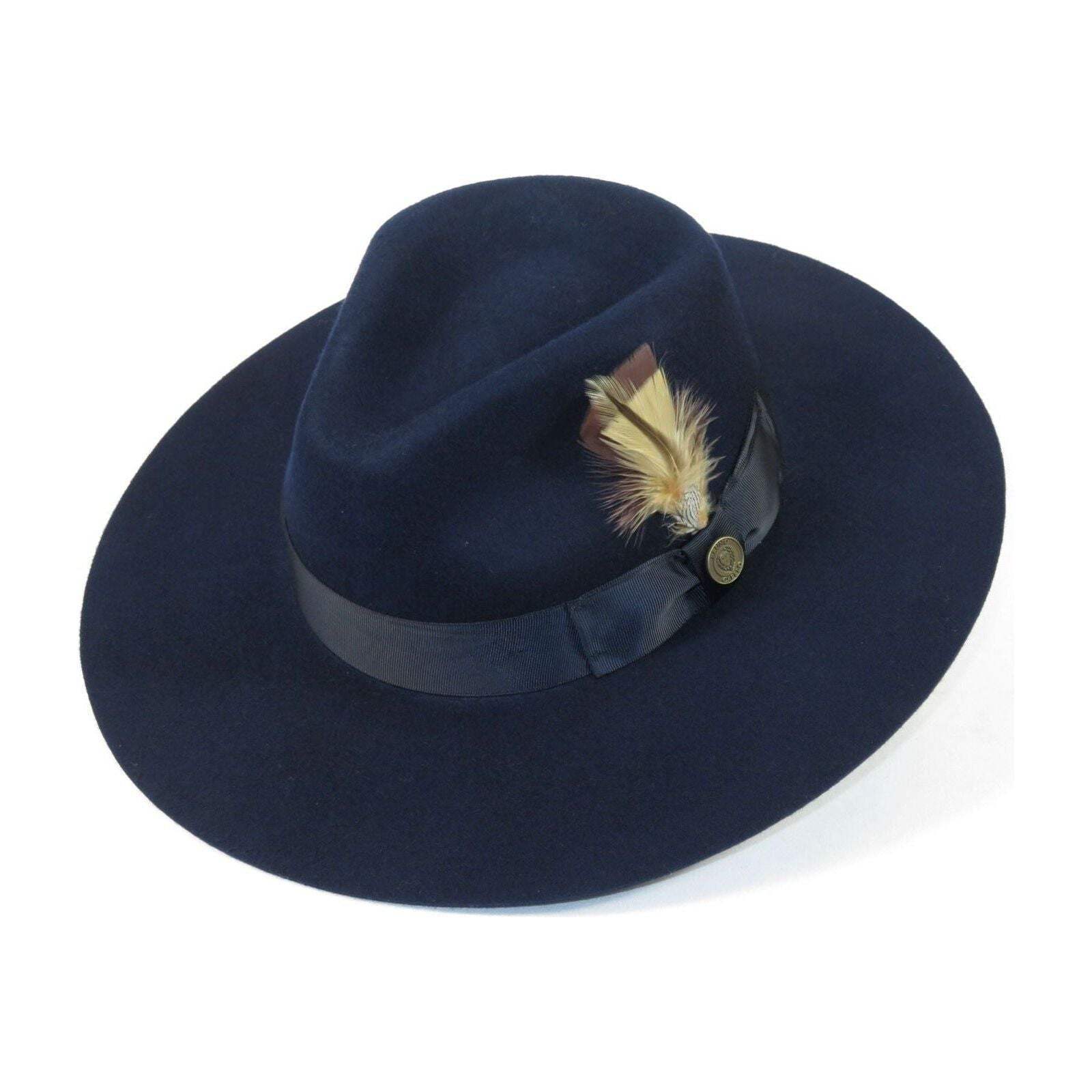 Mens Hat By BRUNO CAPELO Australian Wool Wide Brim Fedora Duke DU722 Navy