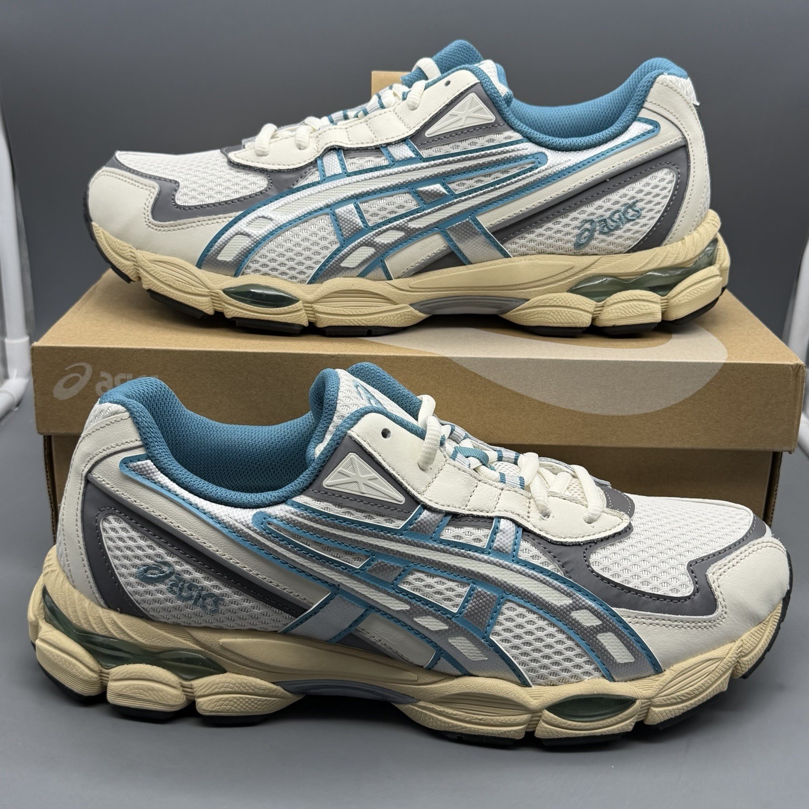 ASICS Gel-NYC 2055 Men’s 11 Casual Shoes Athletic Gym Sneakers Cream Blue Teal