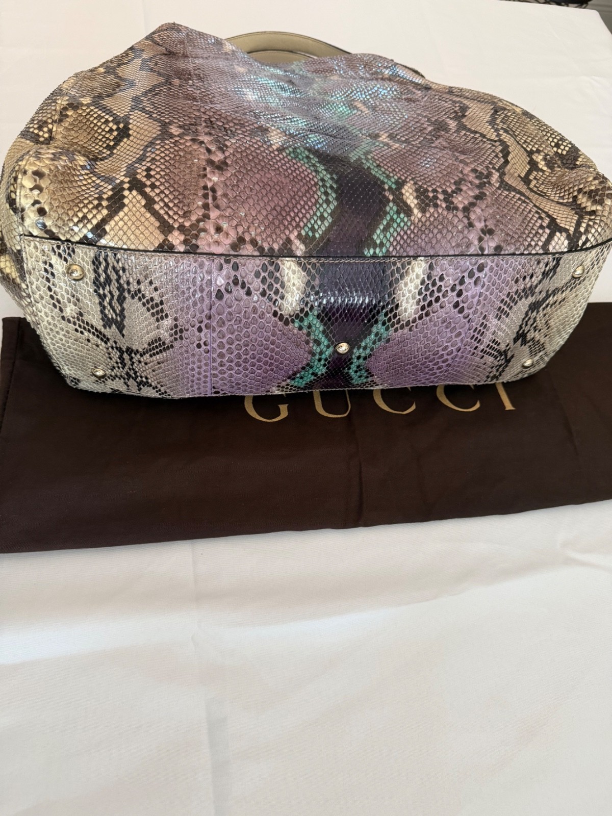 AUTHENTIC GUCCI SOHO LARGE EXOTIC PYTHON TOTE BAG Model Number: 282308