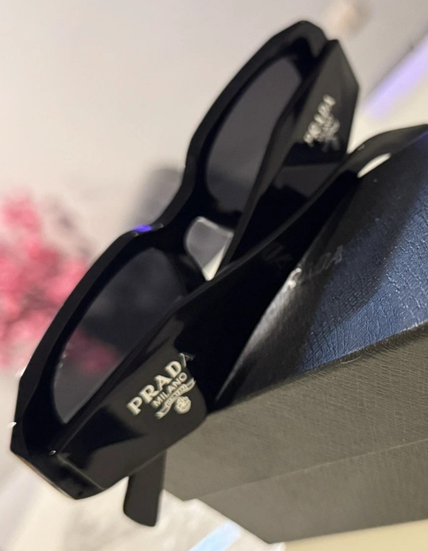 PRADA unisex Black Square Sunglasses Plastic Frame Tinted Black Lenses