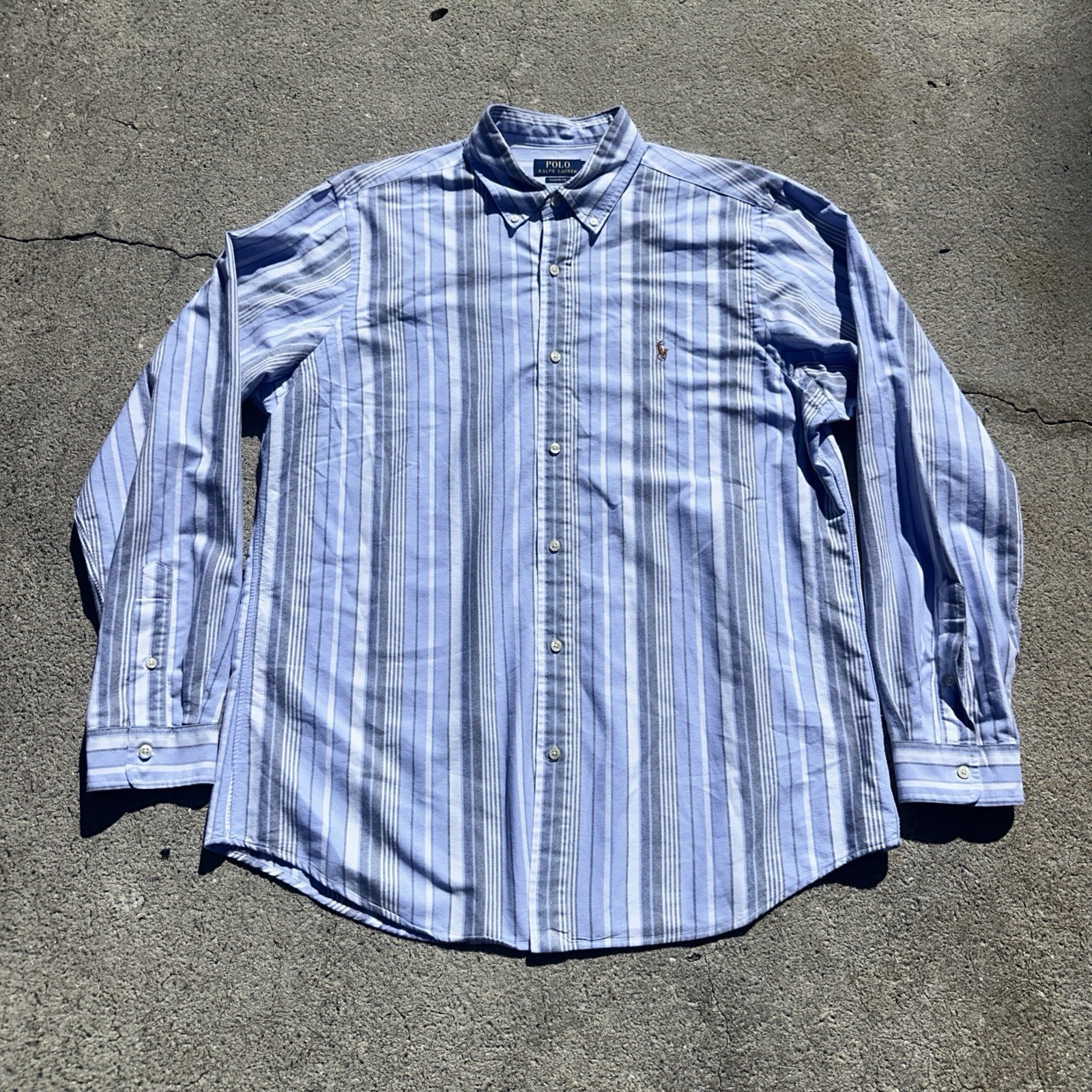 Polo Ralph Lauren Classic Fit Oxford Shirt Blue Striped Mens XL Flesh Pony Horse