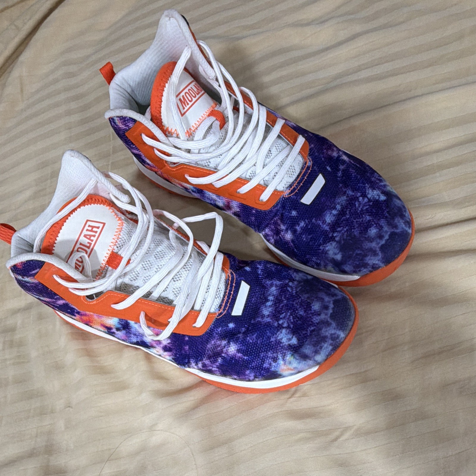 NOOLAH Men’s Mid Top Lace-Up Athletic Sneakers Tie-Dye Purple Orange White