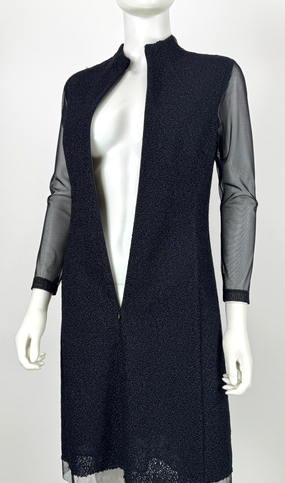 $3K Akris Black Sheer Mesh Cocktail Dress 6 US 42 IT 36 D M Tweed Runway MINT