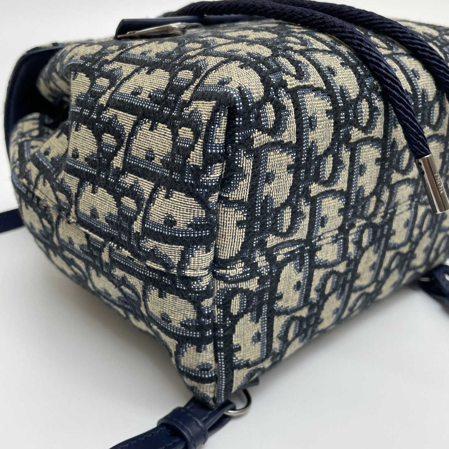 DIOR Mini Backpack Oblique Jacquard Beige and Navy Drawstring Bag
