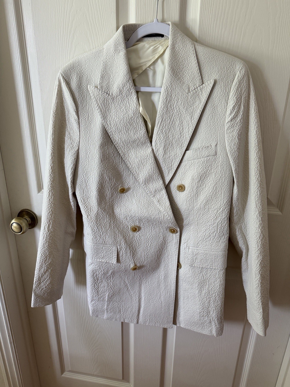 Todd Snyder Cream Seersucker Double Breasted Suit Jacket Sz 38R. New
