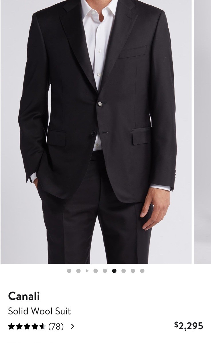 Canali Solid Wool Black Suit Size US 46R / EU 58 MSRP $2295