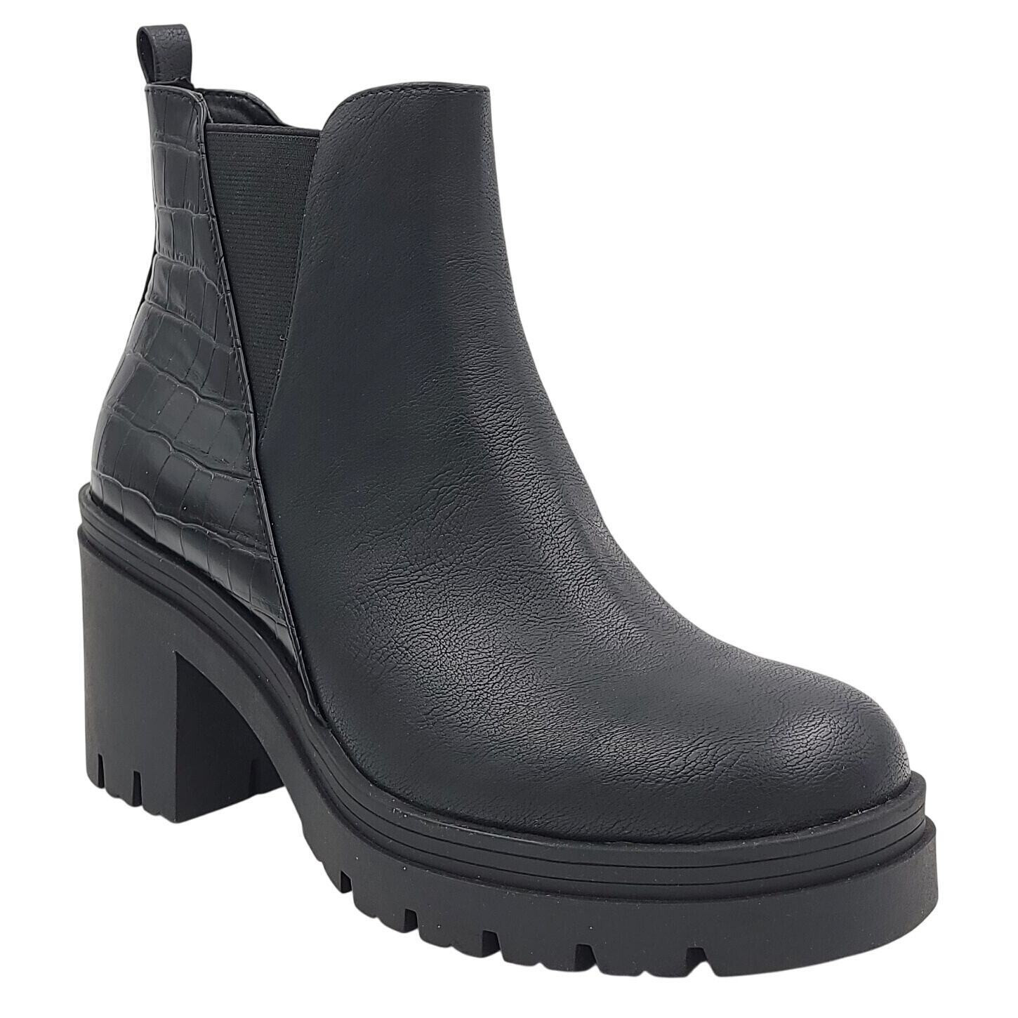 Sun + Stone Women Veronika Platform Chelsea Boots | 9M | Black Croc