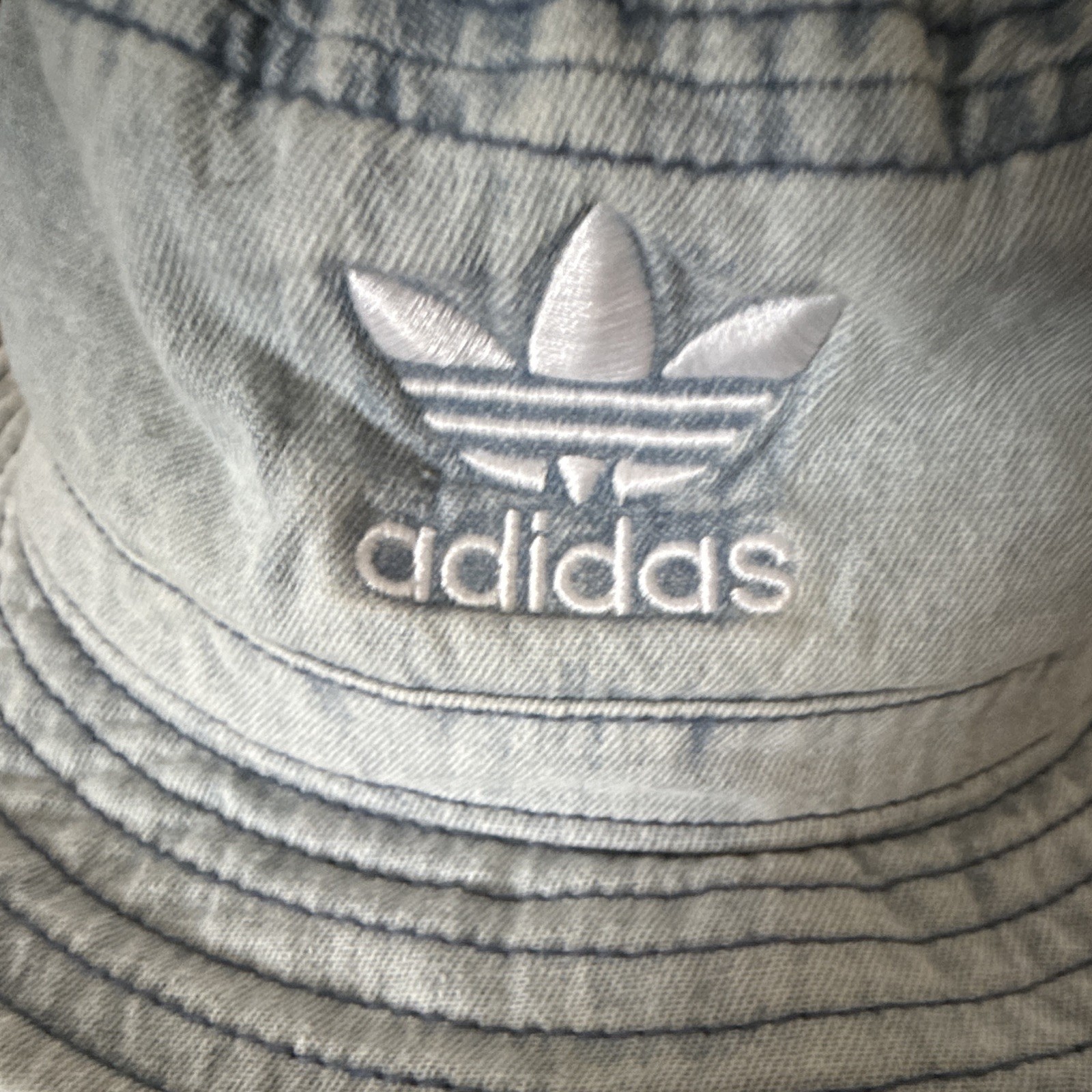 adidas Logo Light Blue denim Solid Lined Bucket Hat One Size Unisex 21 1/2 inch