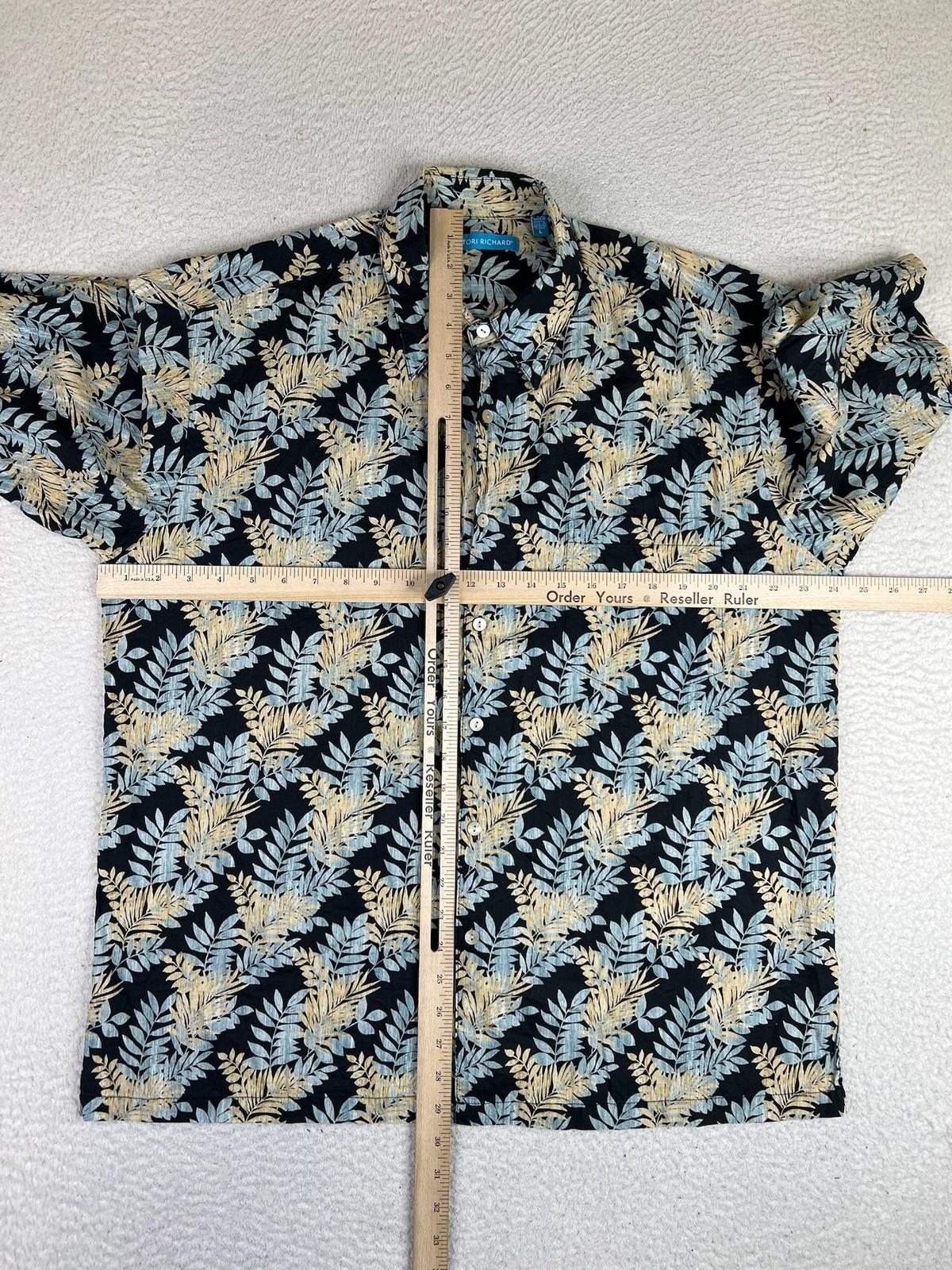 Tori Richard Shirt Mens Large Black Leaf Lawn Short Sleeve Button Up Hawaiian