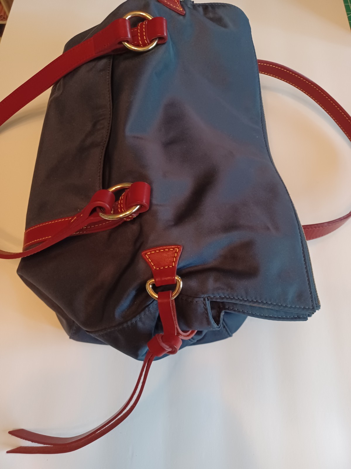 Dooney & Bourke Smith Shoulder Bag Navy Blue Nylon With Leather Trim(see Desc)
