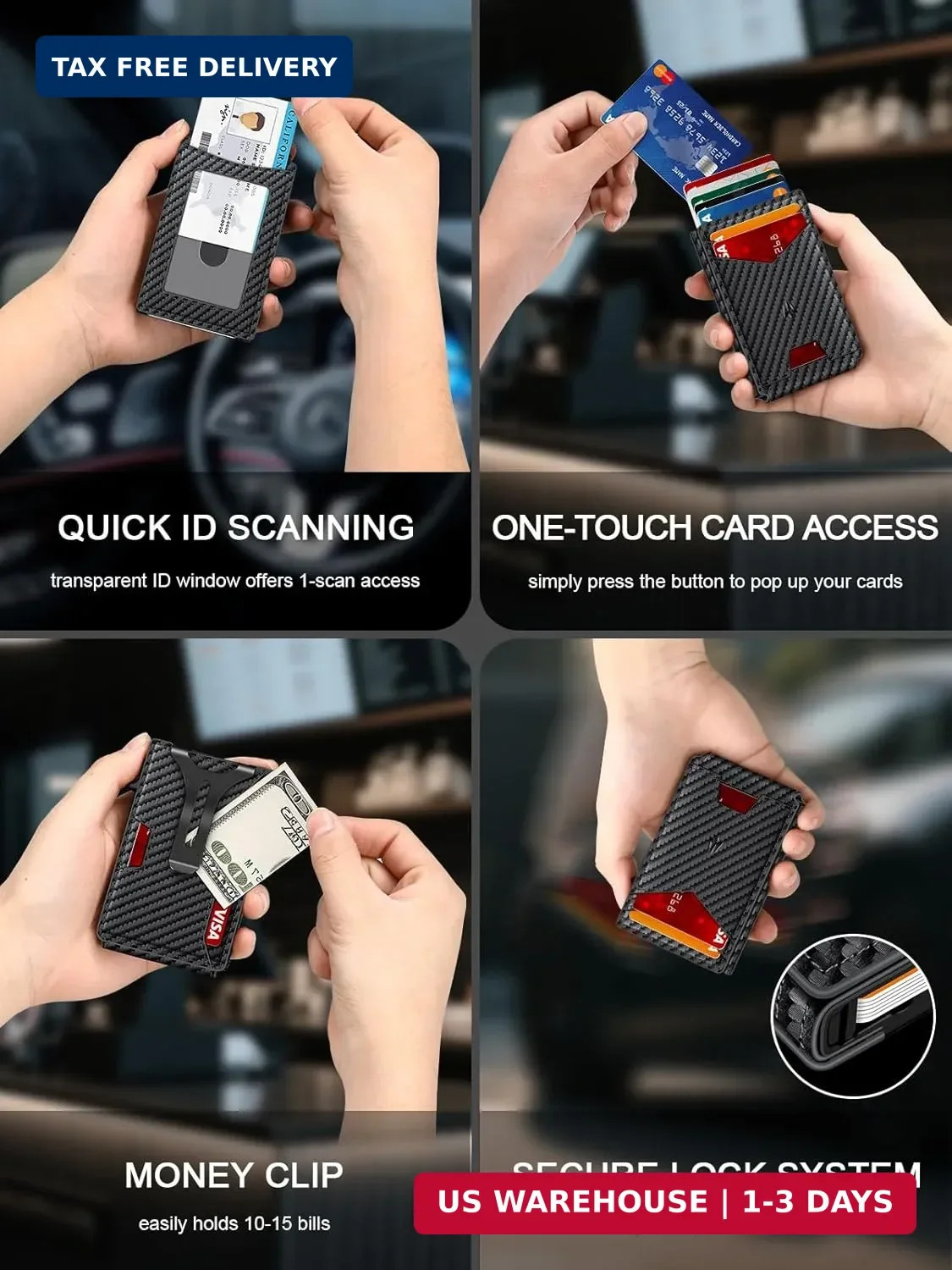 Wallet for Men, Slim Minimalist Wallet with Money Clip & ID Window, RFID Blockin