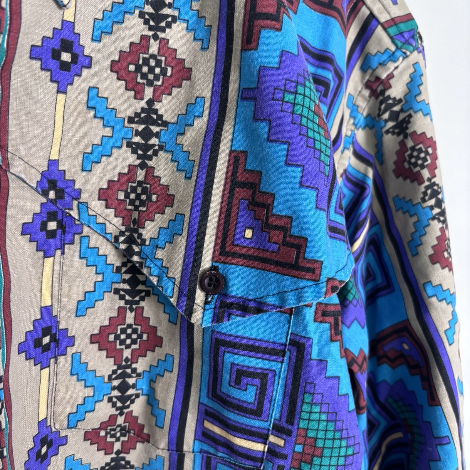 VTG Plainsman Western Button Down Shirt-Aztec Southwest Rodeo Cowboy-Men’s XL