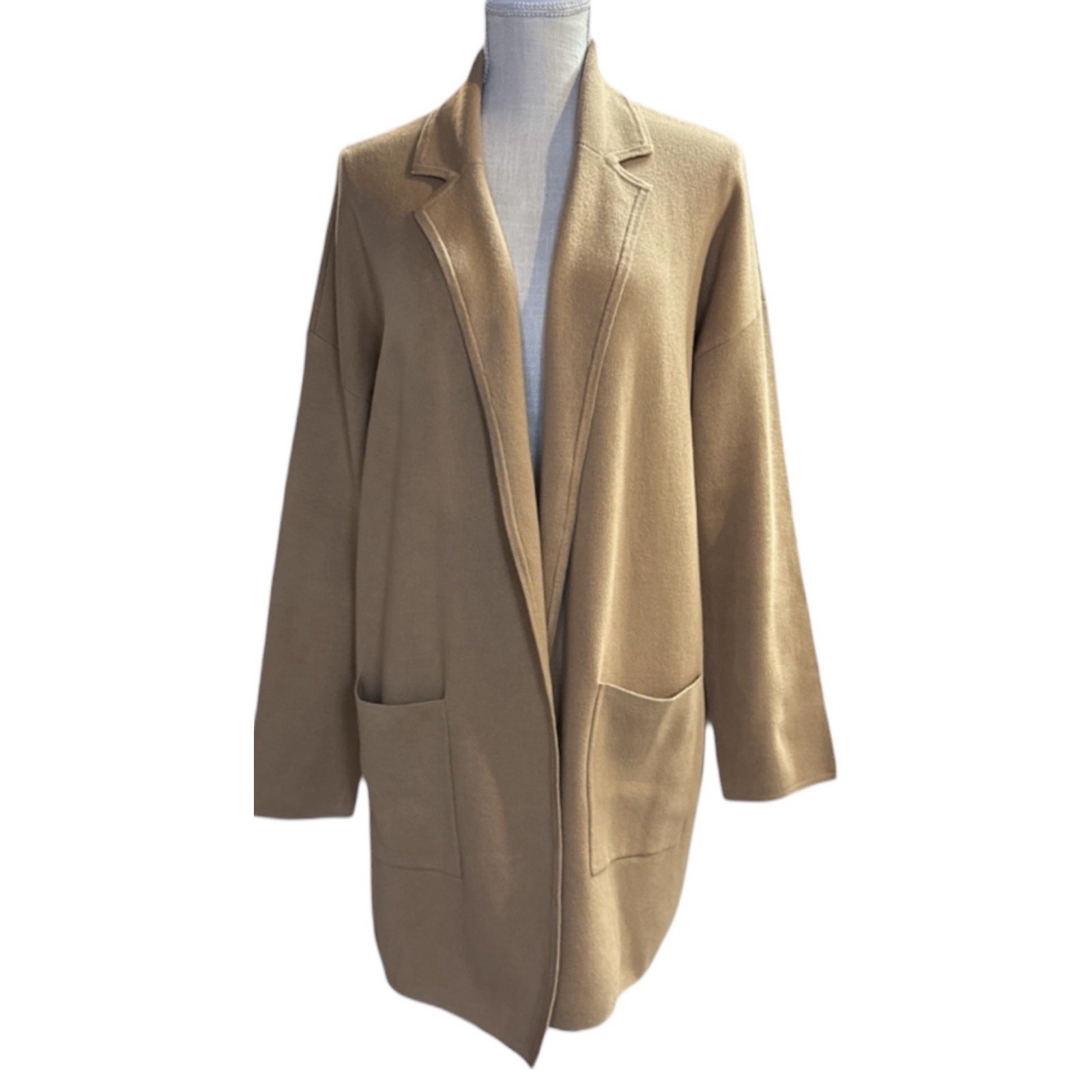NEW Loft Pocket Cardigan Open Front Sweater Coatigan Camel Beige Womens XL