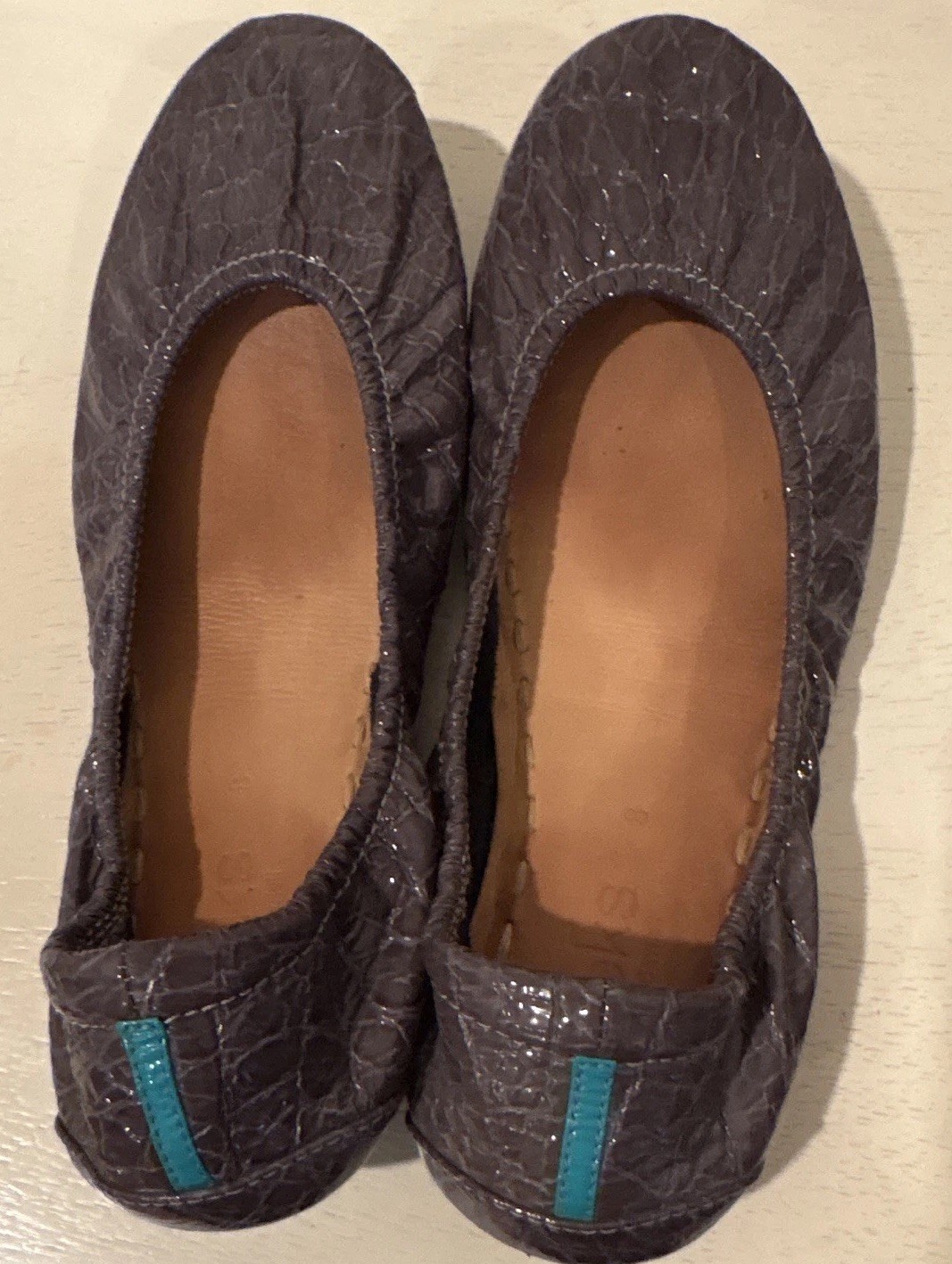 Tieks Women’s Slate Grey Croc Embossed Leather Ballet Flats Slip-On Comfort US 8