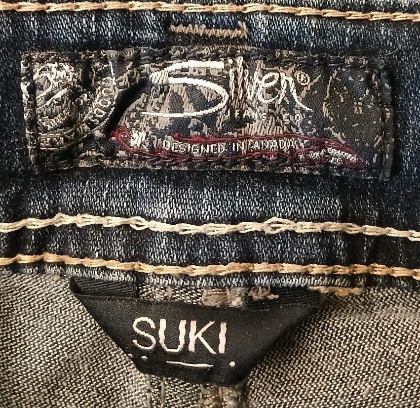 Silver Jeans 32 14 Long Suki Mid Straight Dark Wash Distressed Denim Stretch