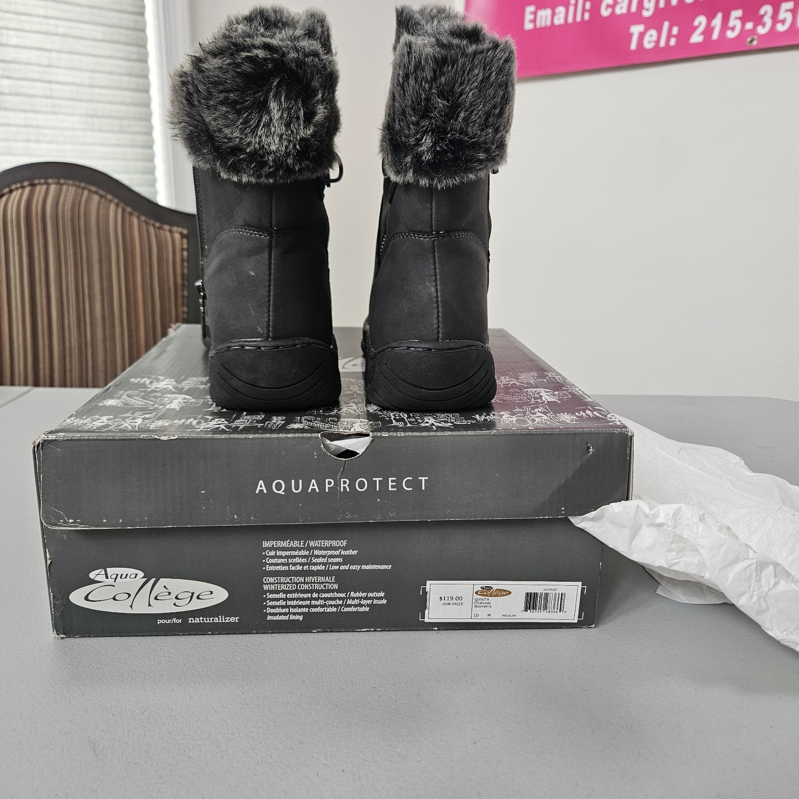Womens Winter Bootie With Faux Fur Trim. Waterproof. Leather With Sealed Seams