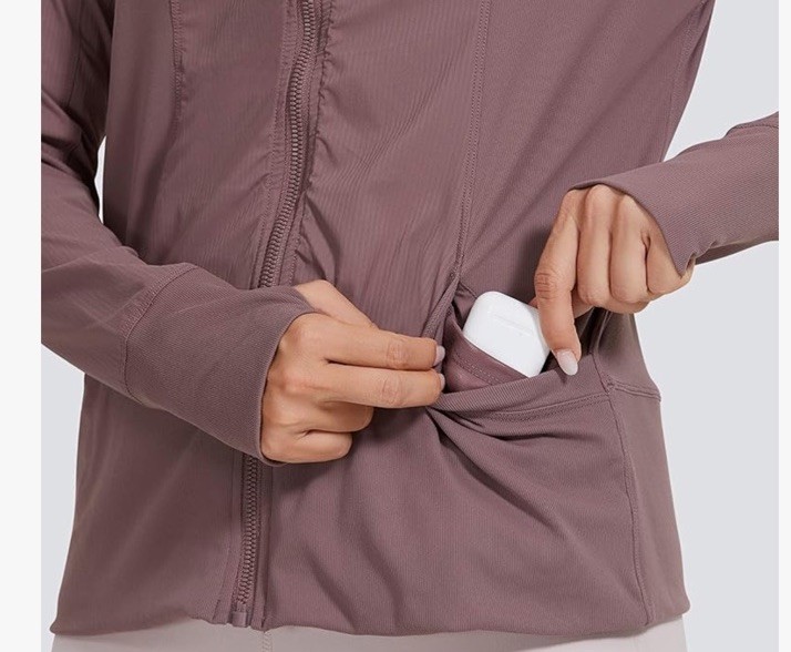 CRZ YOGA Women’s Lightweight Breathable Athletic Jacket, Small Mauve Hooded
