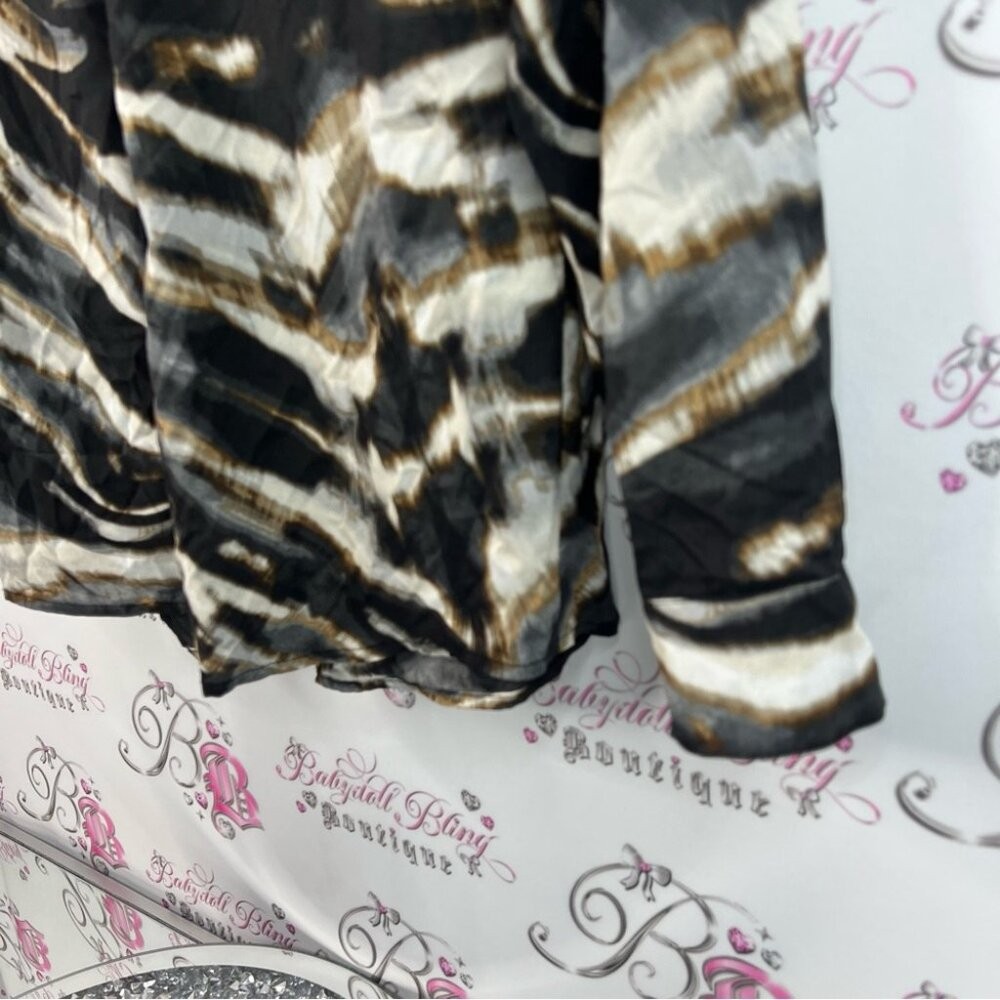 Calvin Klein long sleeve blouse multicolor brown black tan Zebra Print Blouse