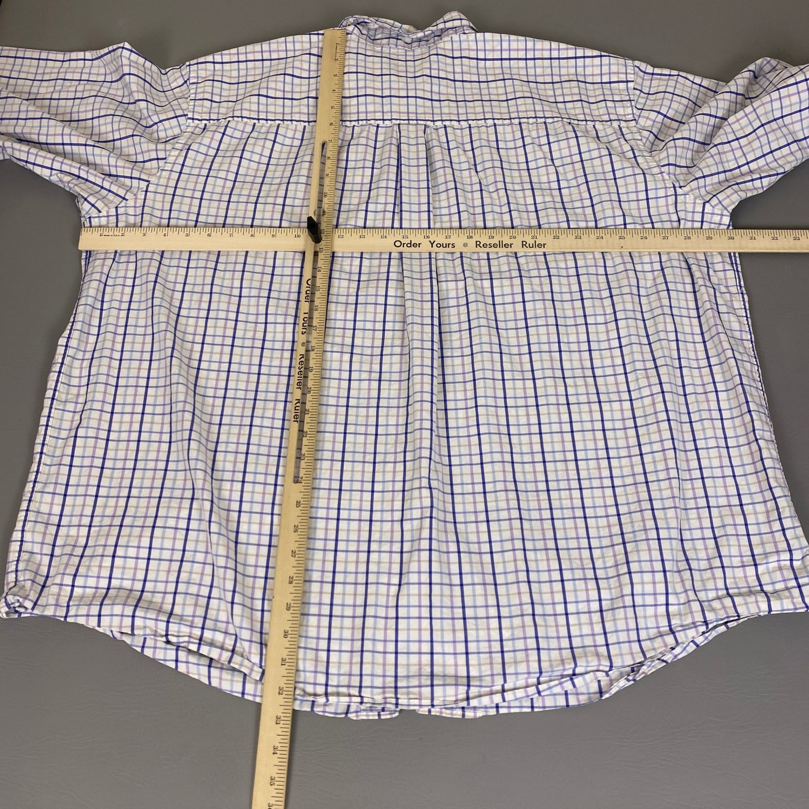 IZOD Button Down Shirt Men’s Size 3X Plaid Long Sleeve White Blue Purple Cotton