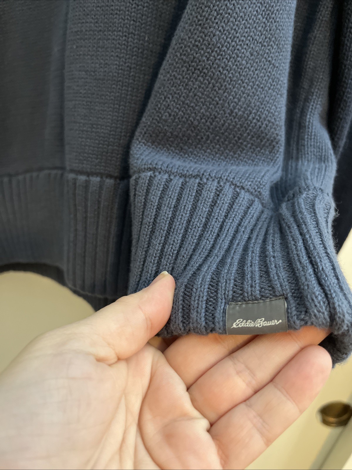 NWT Eddie Bauer Men’s Navy Blue Pullover Sweater Size Large, 100% Cotton