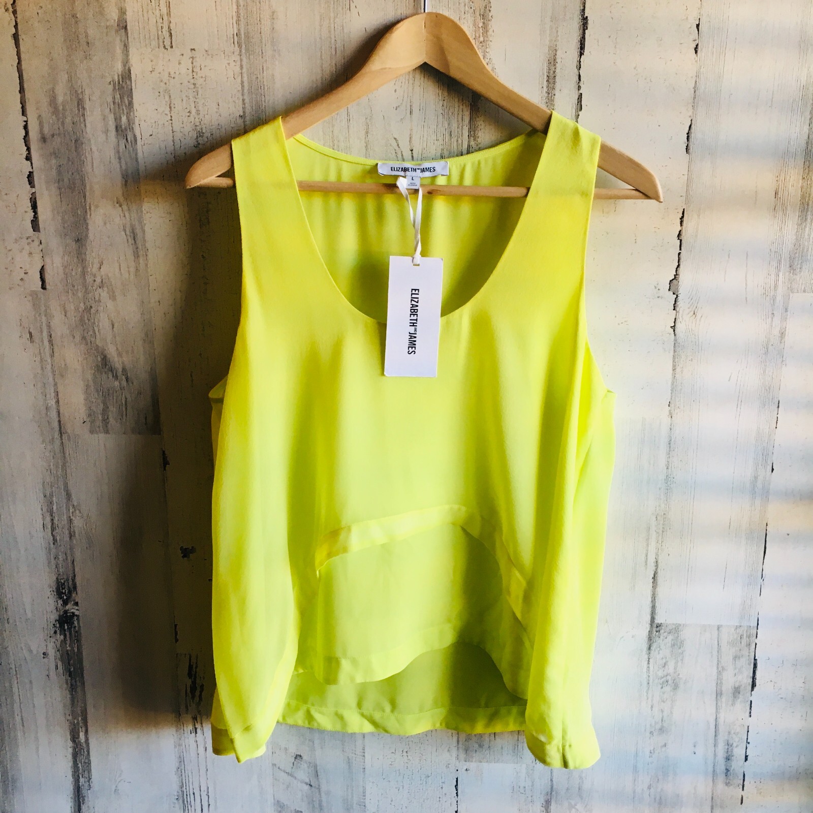 NWT $245 Elizabeth and James Chiffon Layer Marley Top Lime Yellow Sleeveless L