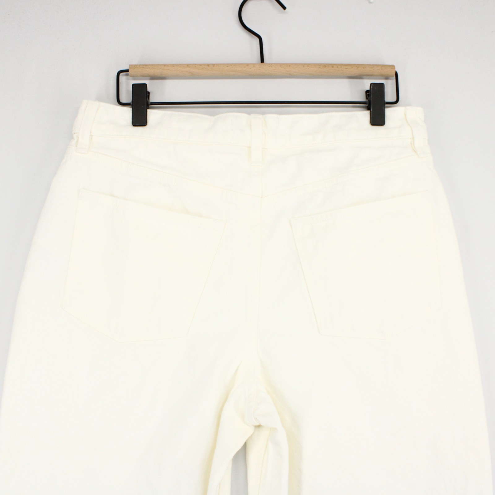 AllSaints Aki Jeans Womens 28 White Crossover Waist Raw Hem Wide Leg Asymmetric