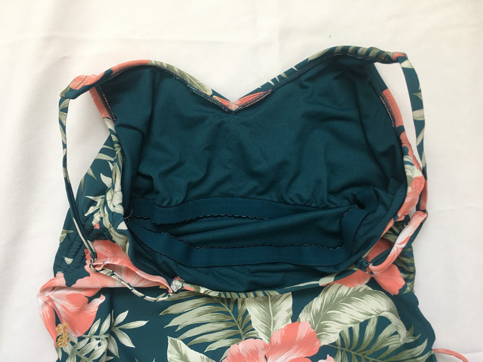 Kona Sol Womens Swimsuit One Piece Swimwear Green Floral Tropical Side Cinch…