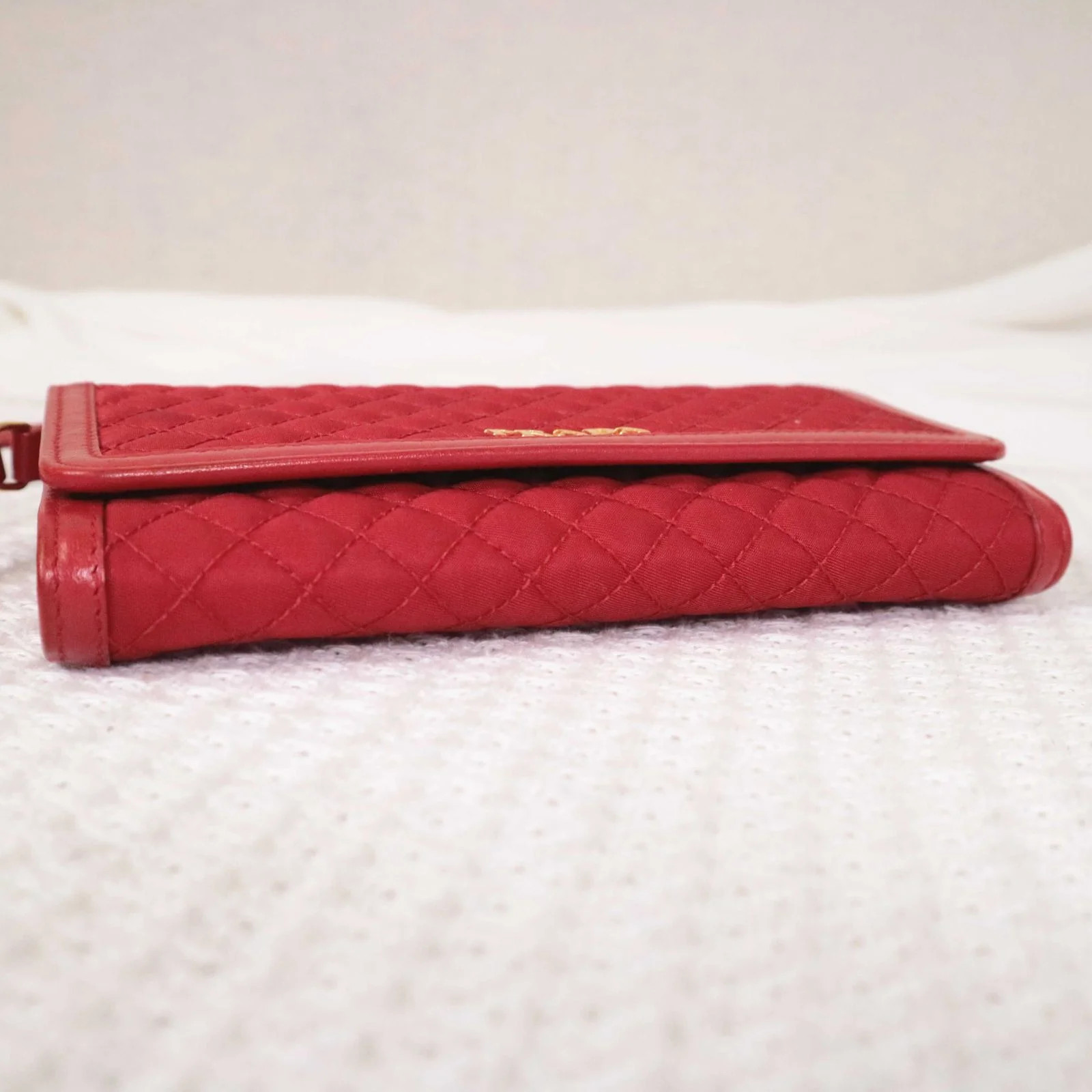 Prada Wallet On Chain Woc Red Tessuto Nylon Calfskin (mm042926f7r)