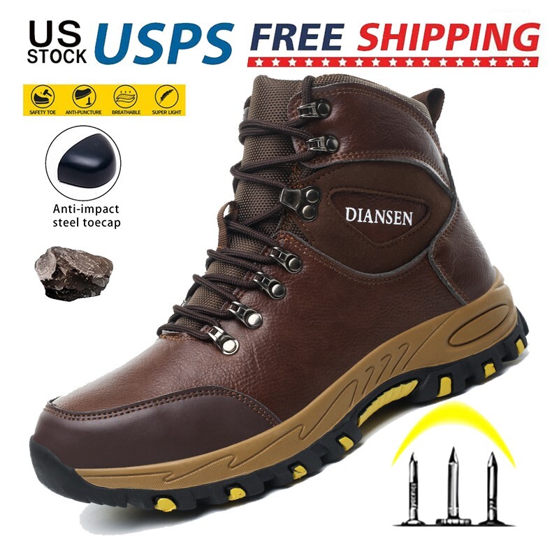 Non Slip Men’s Steel Toe Work Boots Construction Waterproof Leather Safety Shoes