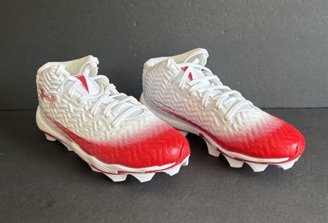 Under Armour Spotlight Hammer 3028224-101 White Red Football Cleats Size 2.5Y