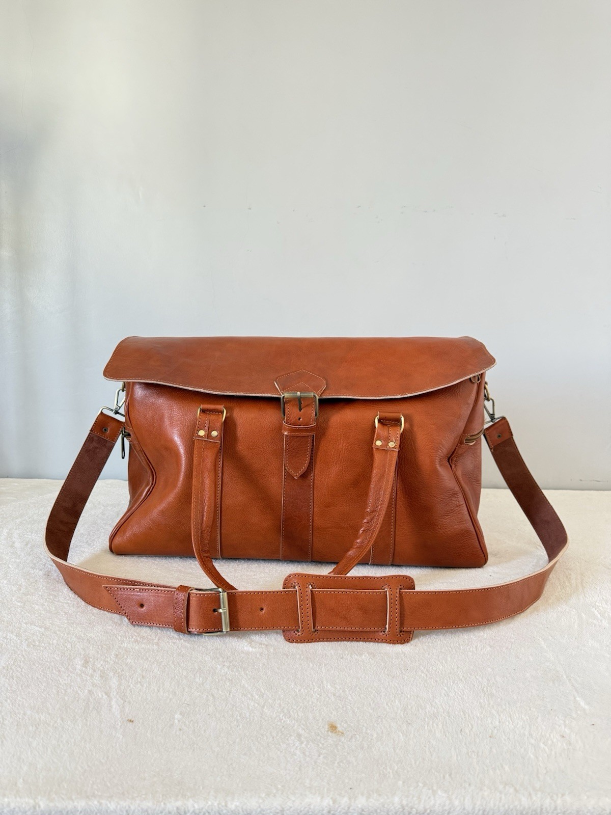 Genuine Leather Travel Bag – Cognac Caramel Brown | 55 × 35 × 25 cm – handmade