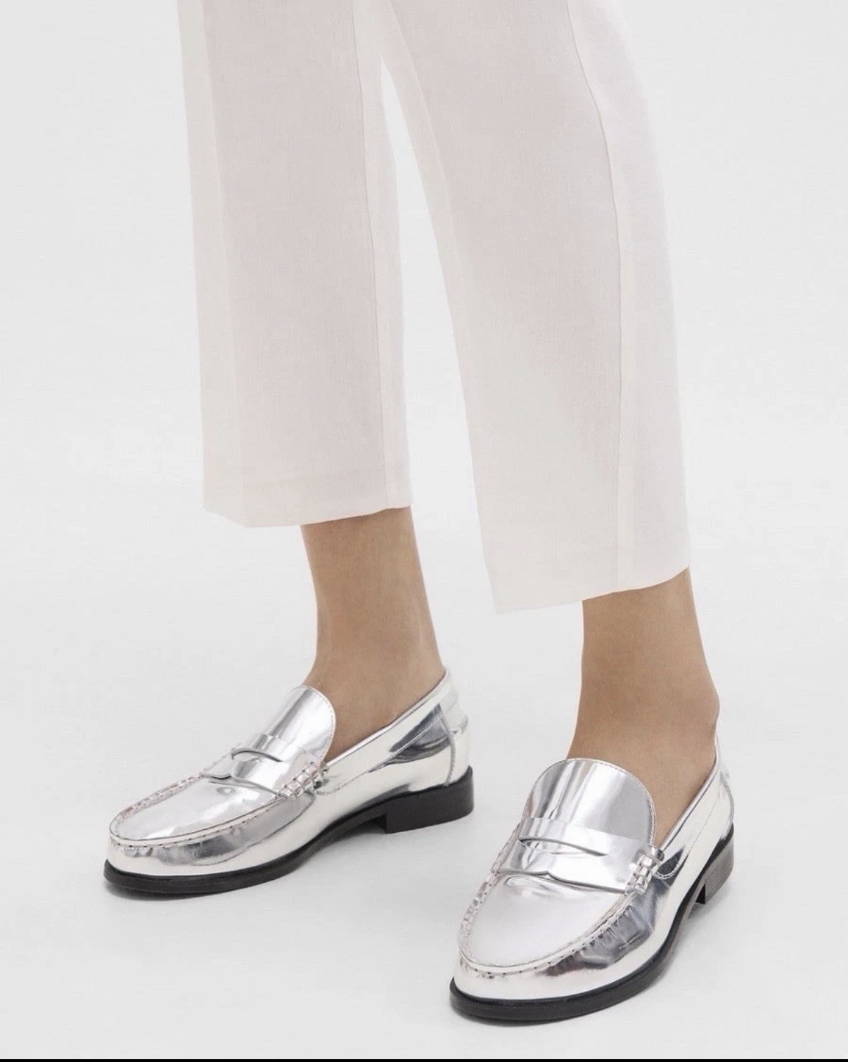 Theory City Loafer In Metallic Silver Leather NWOT $395 EU40/9-9.5US