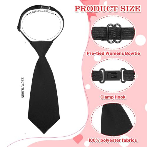 8.6in Boys Necktie, Pre-tied Adjustable Neck Strap Tie Clip on Necktie Black