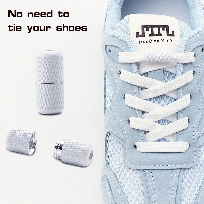 1Pair Elastic Shoelaces Sneakers Unisex Lazy 8mm Wide Flat Shoelace Colorful Cap