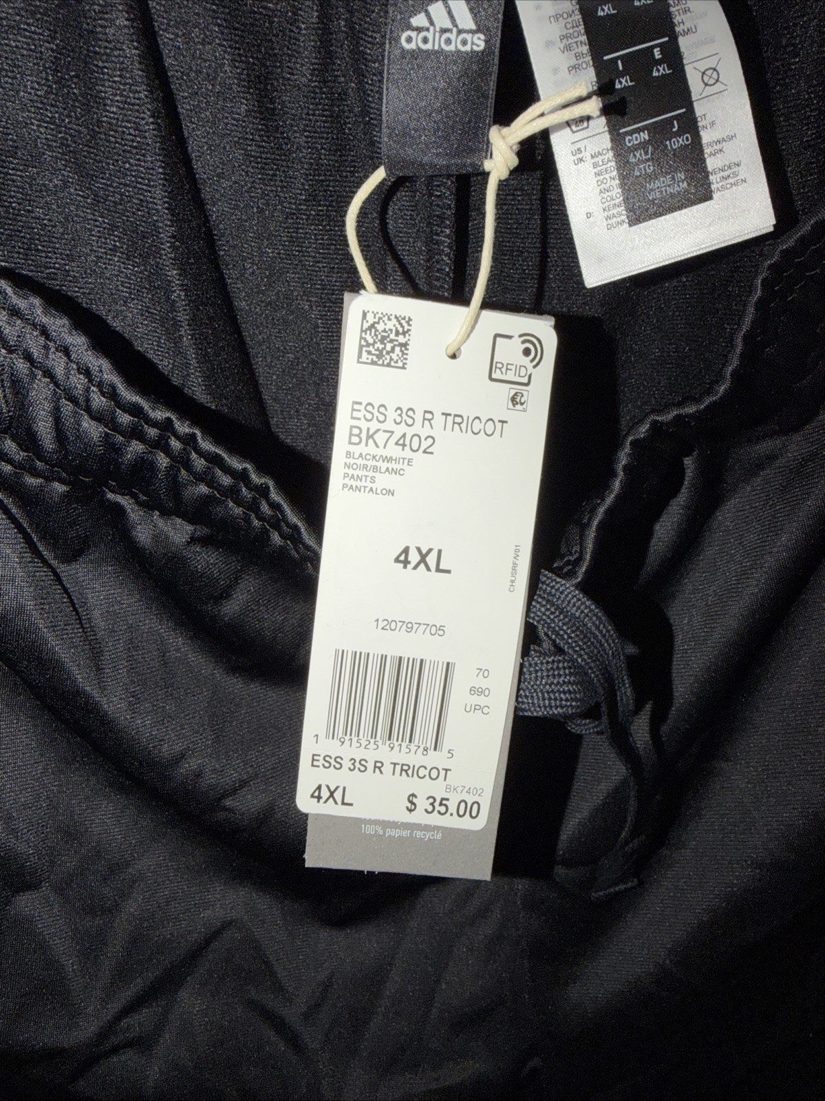 Adidas Athletic Pants Size 4XL Tricot Black White Stripe BK7402 New