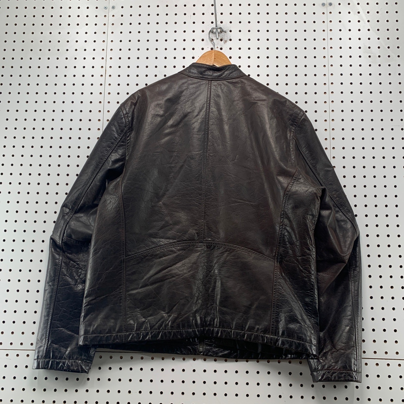 Dockers Leather Cafe Racer Jacket Mens XL Espresso Brown Moto Quilted Lining