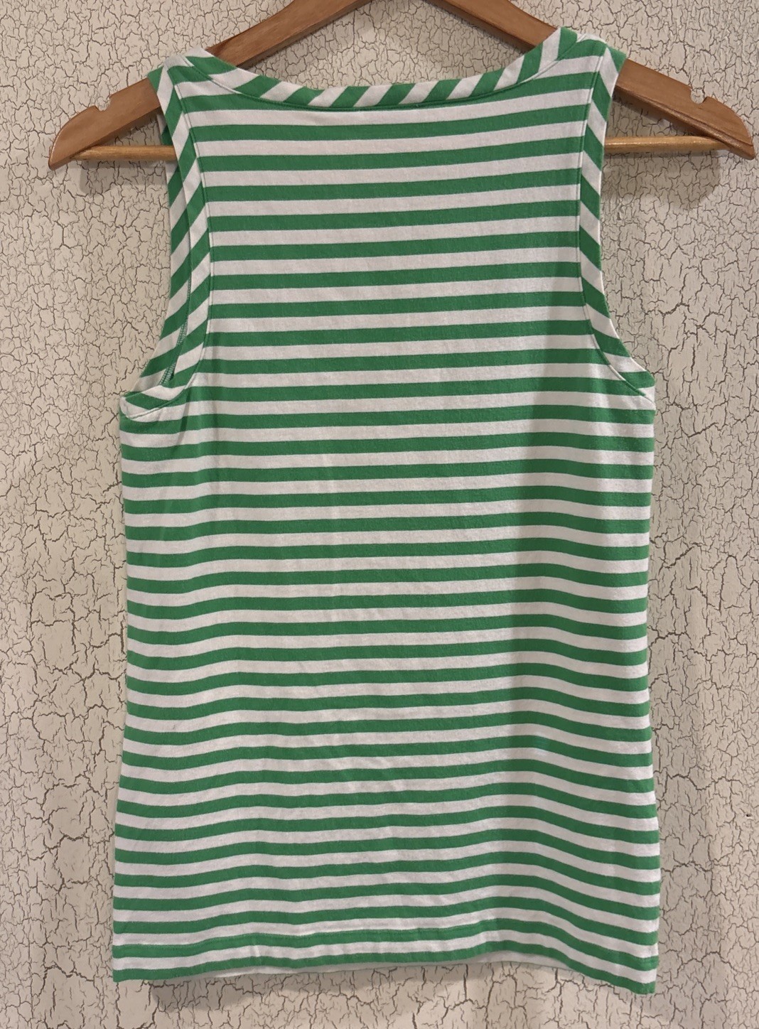 Kate Spade Top Womens Small Green White Stripe Stretch Knit Cotton Tank T-shirt