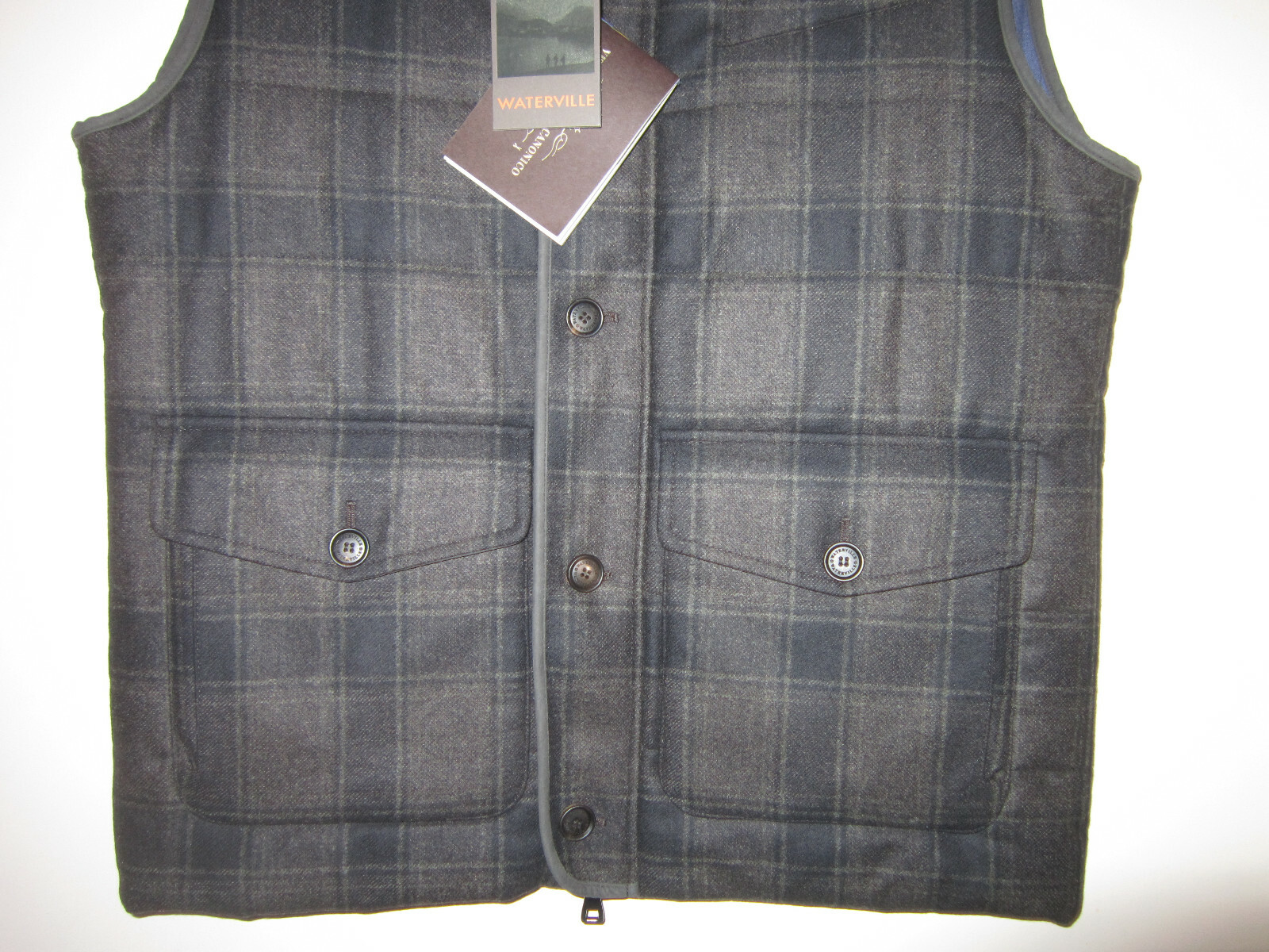 WATERVILLE Plaid Vest Full Zip & Buttons 100% Wool Made in Italy Sz 50 / M $950
