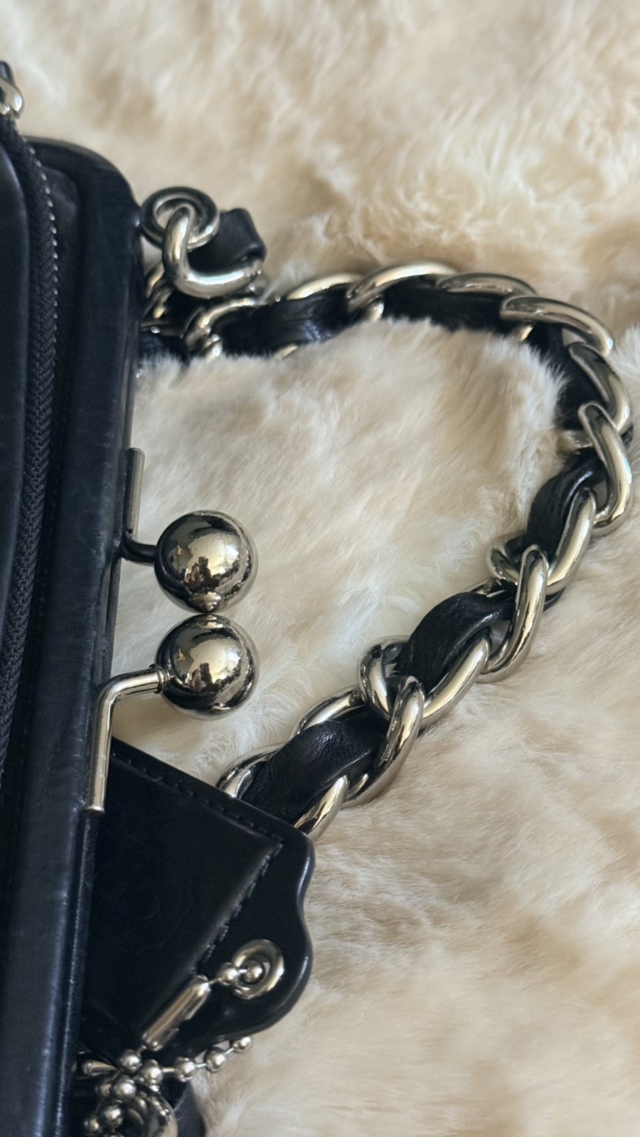 COACH Parker Double Zip Kisslock Black Jacquard Silver Chain Bag Purse 13623
