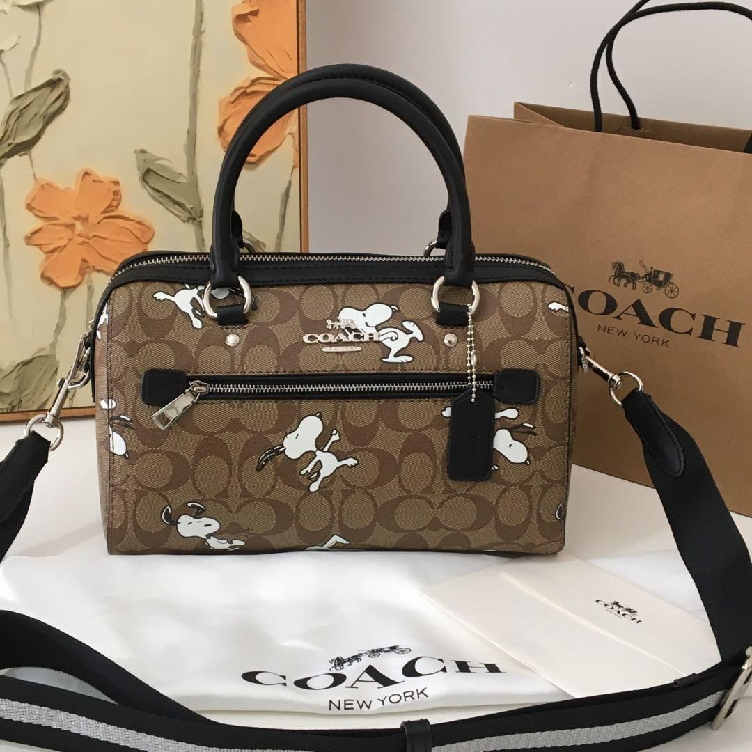 COACH x Peanuts Rowan Satchel In Signature Canvas Snoopy print C4118 outlet New