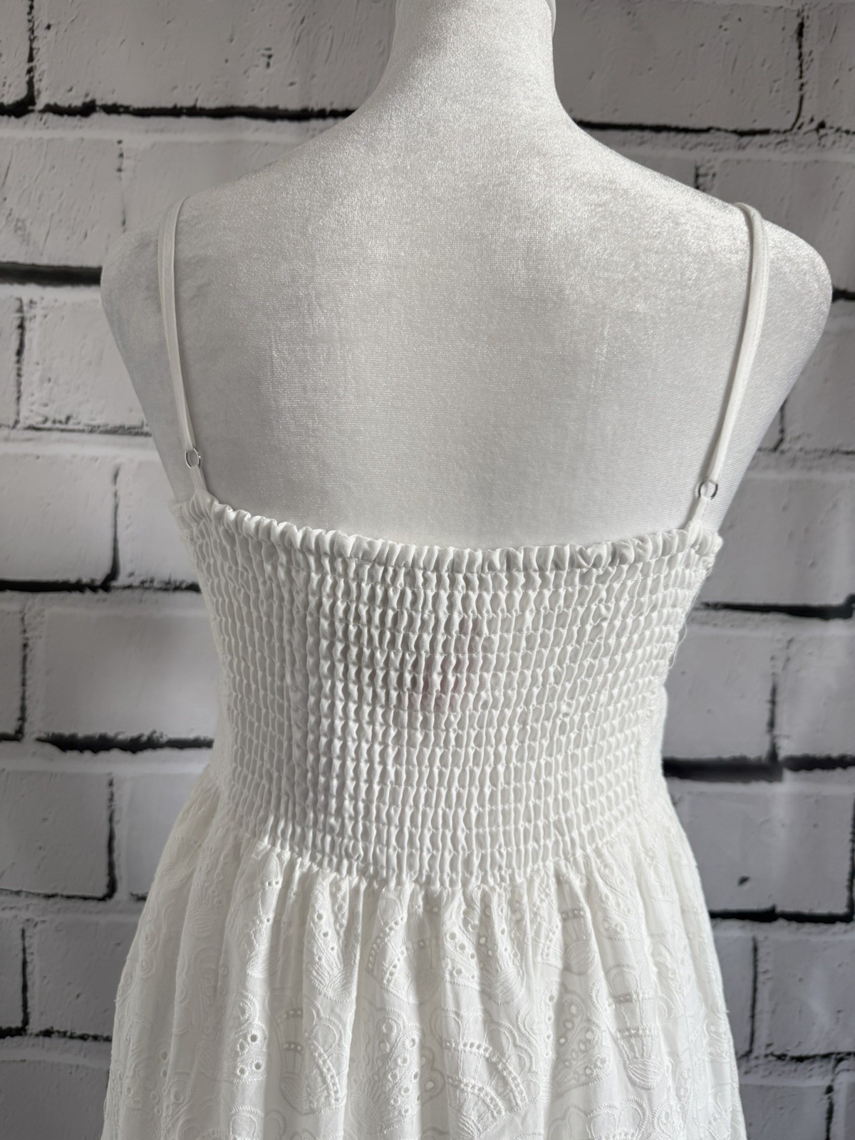 NWT House of Harlow 1960 White Eyelet Cotton Maxi Dress Smocked Back S