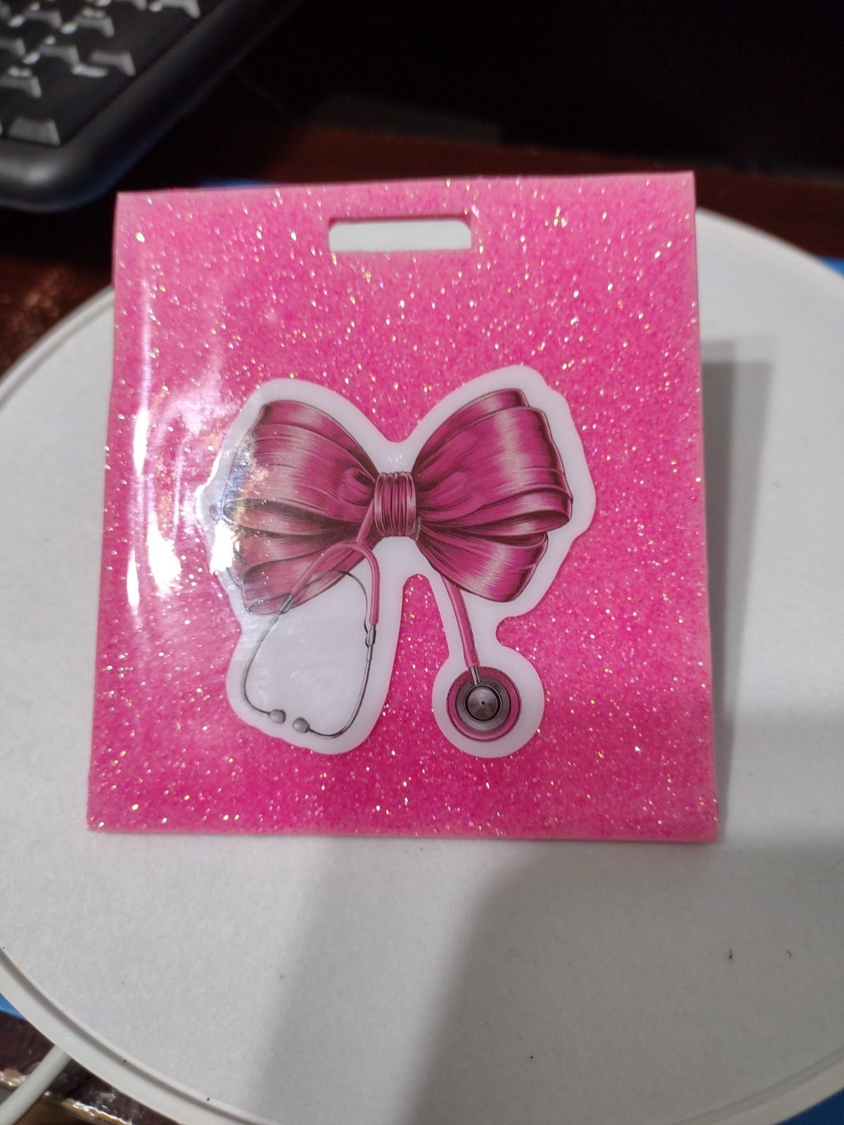 Badge Buddy or Buddy Badge With Your Title of RN BSN. With pink glitter design