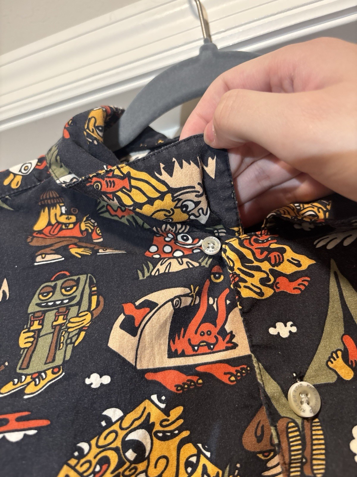 Killer Acid No Bad Trips Print Camp Shirt Button Up Mens Sz Small Mushrooms