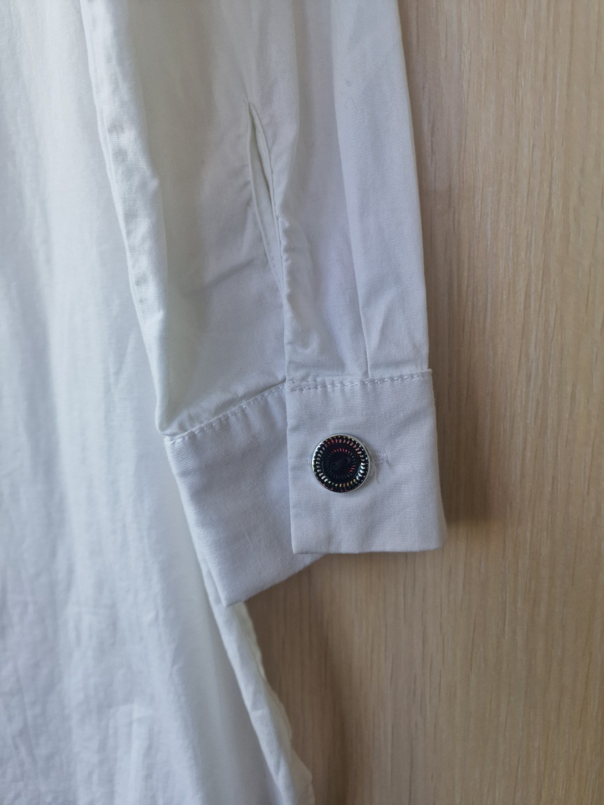 women’s shirt,size 48,white,long,with buttons,long sleeves,buttons on the side