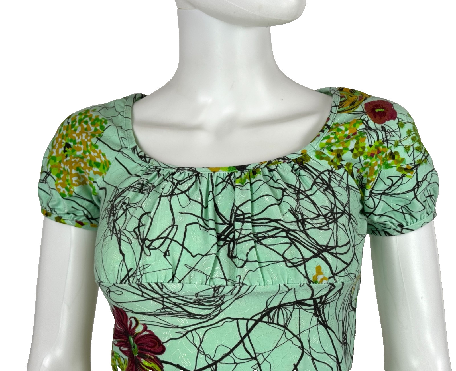 Christian Lacroix Bazar Green Print Stretch Cotton Top Blouse 4 US 40 IT S Auth