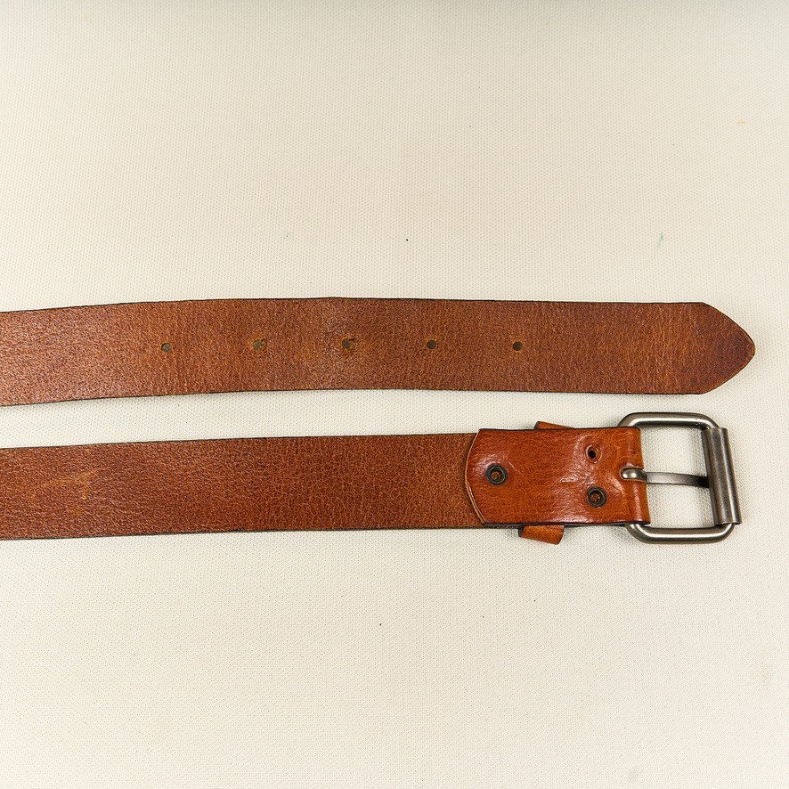 Brown Leather Belt Mens Sz 36 Brass Buckle 1.25″ Wide Made in Sweedon